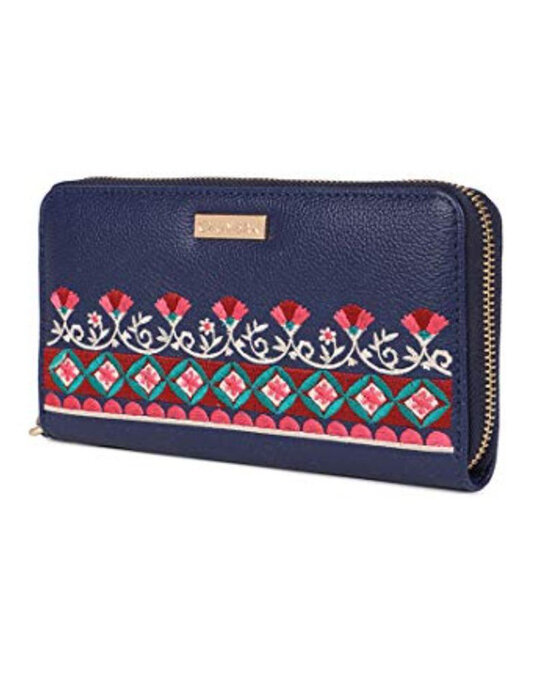 Shop Floral Bunch Embroidered Navy Long Wallet-Back