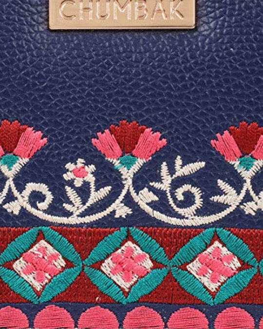 Shop Floral Bunch Embroidered Navy Long Wallet-Full