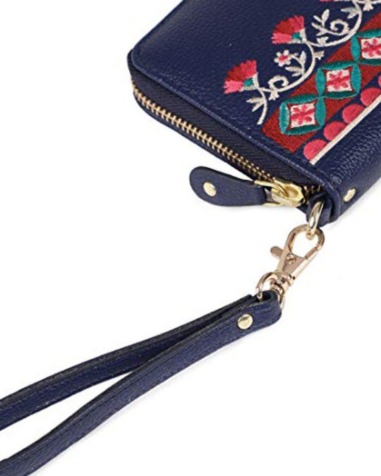 Shop Floral Bunch Embroidered Navy Long Wallet