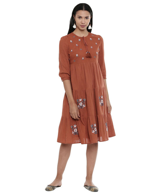 Shop Women's Brown Floral Ditsy Swing Dress-Front