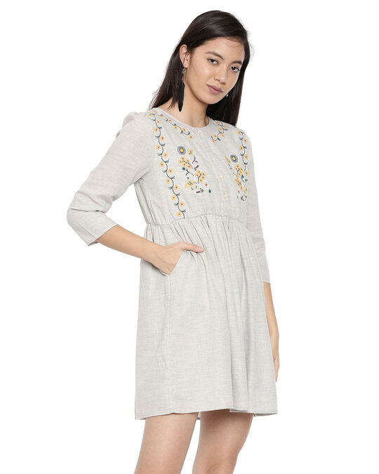 Shop Floral Embroidered Grey Dress For Women's-Design