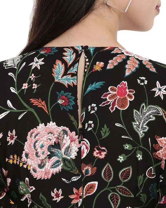 Shop Women's Floral Shrubs Black Slit Jumpsuit