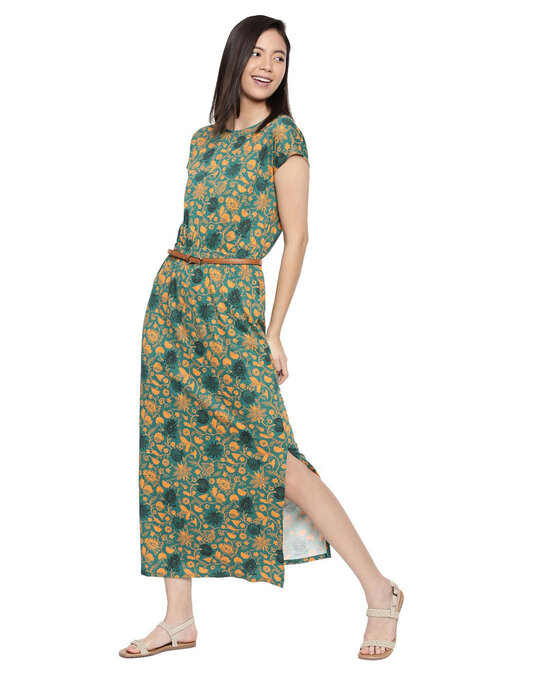 Shop Floral Stories Green Maxi Dress For Women's-Full