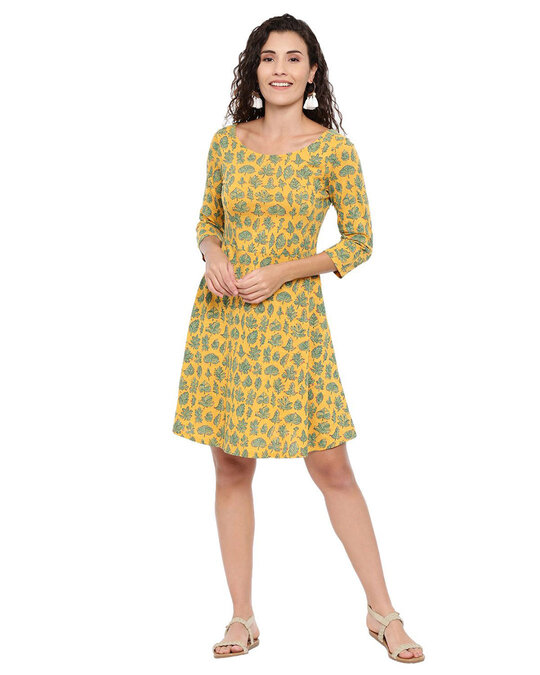 Shop Women's Yellow Leafy Seams Skater Dress
