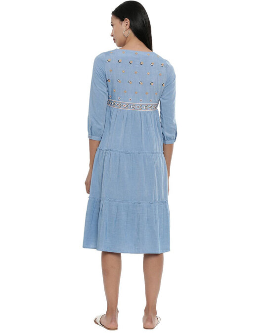 Shop Women's Blue Pixel Flowers Tiered Dress-Full