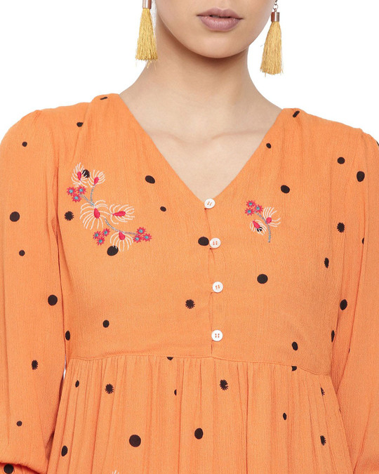 Shop Polka Dots Orange Printed Dress For Women's-Full