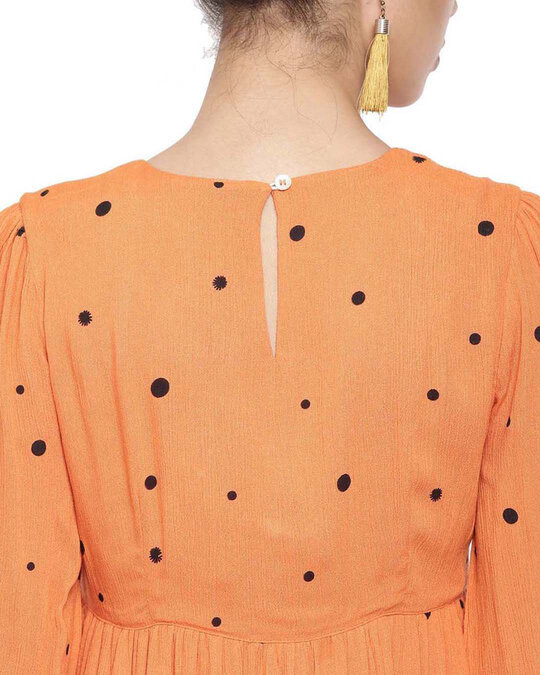 Shop Polka Dots Orange Printed Dress For Women's