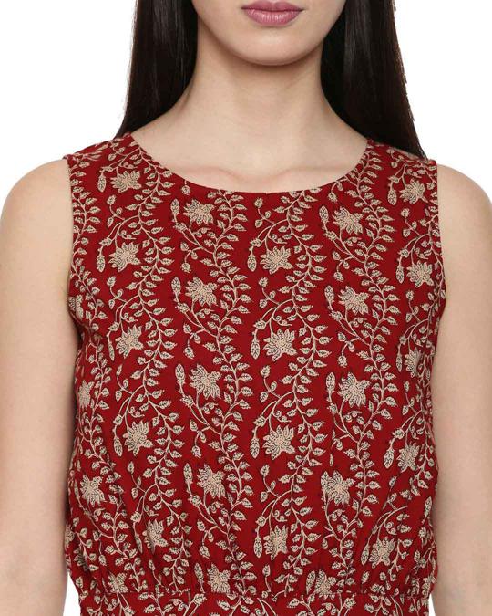 Shop Women's Prancing Scarlet Red Kalamkari Print Sleeveless Cotton Jumpsuit-Back