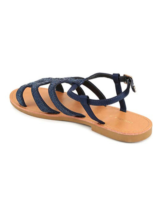 Shop Women's Blue Raffia Multi-strap Sandals-Back
