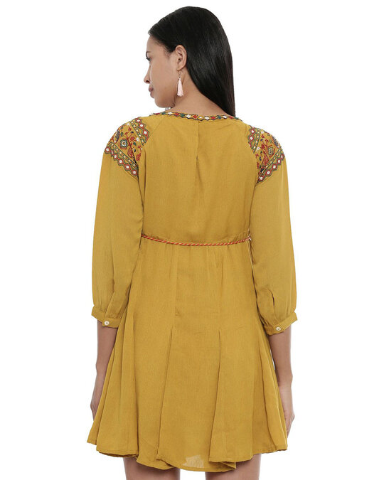 Shop Women's Yellow Summer Leaves Swing Dress-Full