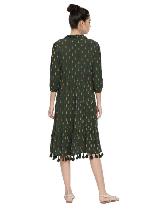 Shop Women's Green Tassle Tale Swing Dress