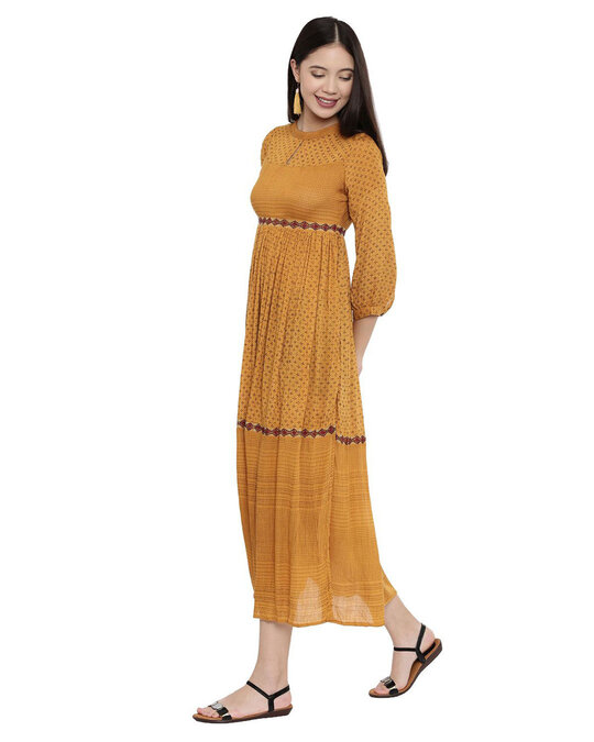 Shop Tribal Print Empire Shift Yellow Dress For Women's-Back