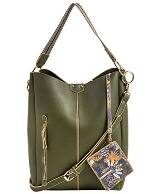 Shop Women's Olive Upbeat Flowers Fashion Tote Bag with Printed Pouch-Back