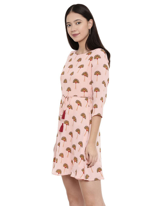 Shop Wild Forest Printed Pink A-Shaped Dress For Women's-Design