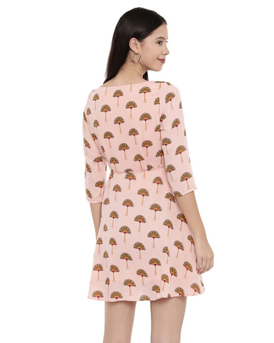 Shop Wild Forest Printed Pink A-Shaped Dress For Women's-Full
