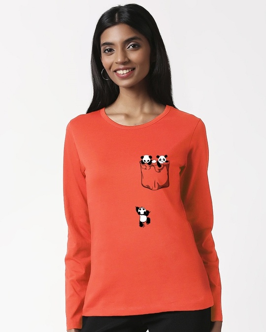 Shop Climbing Pocket Panda Full Sleeves T-Shirt-Front