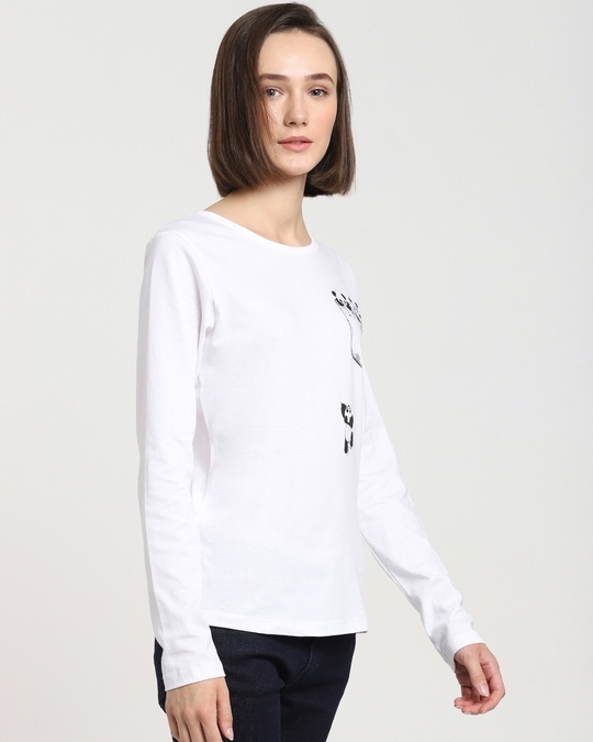 Shop Climbing Pocket Panda Women's Printed White Full Sleeve T-Shirt-Back