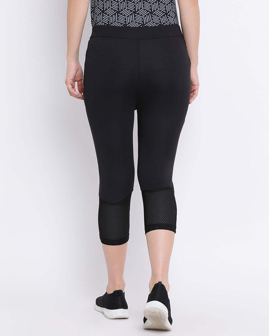 Shop Women's Active Capri Tights With Printed Sides & Mesh Bottom  Black-Back