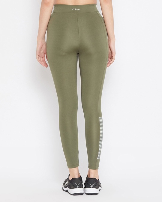 Shop Activewear Ankle Length Tights In Moss Green-Back
