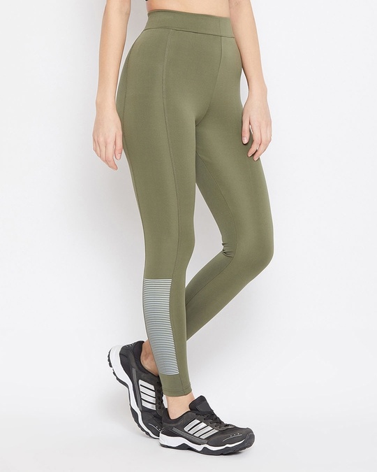 Shop Activewear Ankle Length Tights In Moss Green-Design