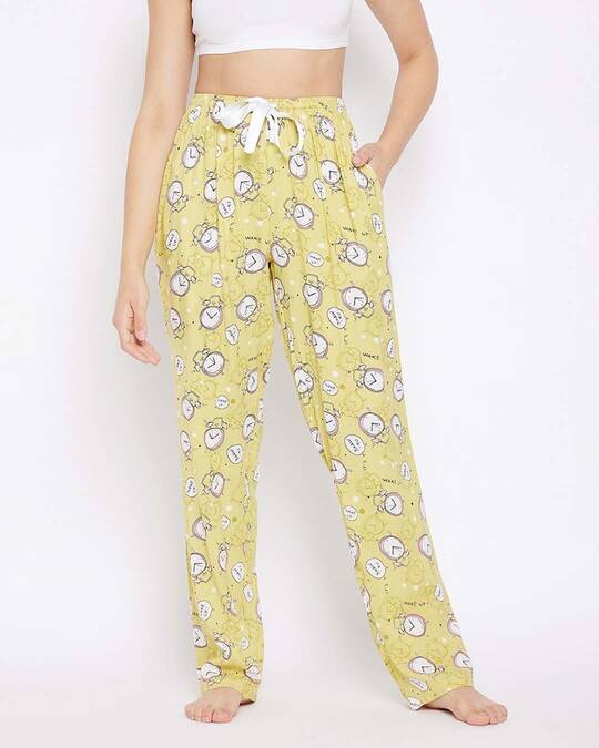 Shop Women's Yellow Printed Pyjama-Front