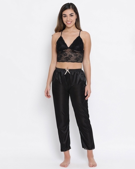 Buy Clovia Bralette with Shorts & Pyjama Set in Black - Lace