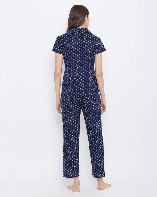 Shop Button Me Up Anchor Print Shirt & Pyjama Set In Navy-Back
