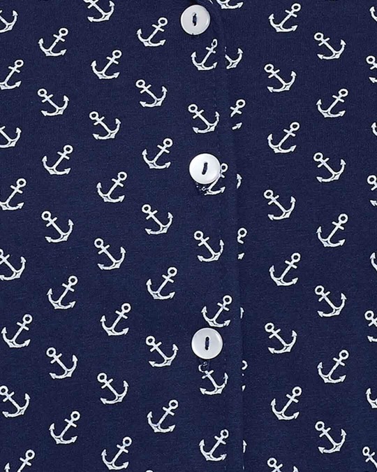 Shop Button Me Up Anchor Print Shirt & Pyjama Set In Navy