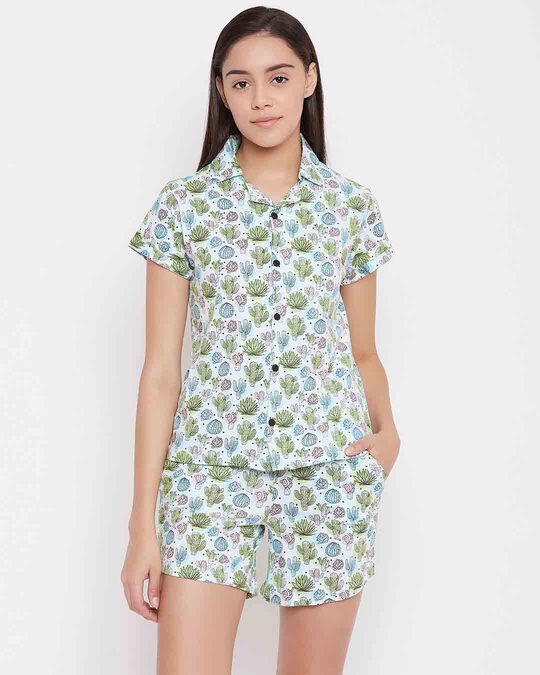Shop Button Me Up Cactus Shirt & Shorts In Green  Cotton Rich-Front