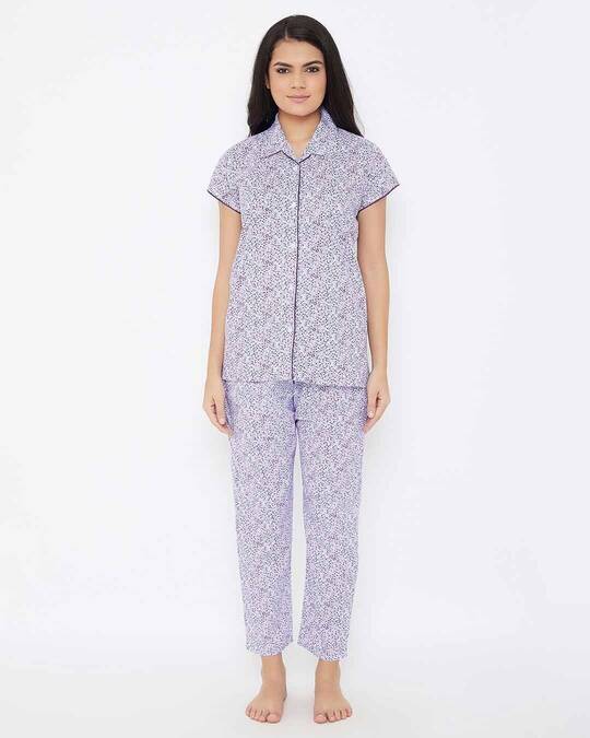 Shop Button Me Up Shirt & Pyjama Set In Multicolour   Cotton Rich-Front