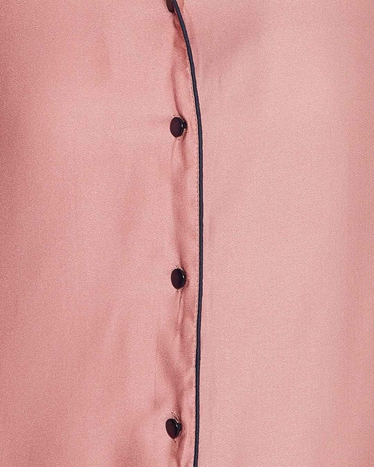 Shop Chic Basic Button Me Up Shirt And Pyjama Set In Dusky Pink   Satin-Full