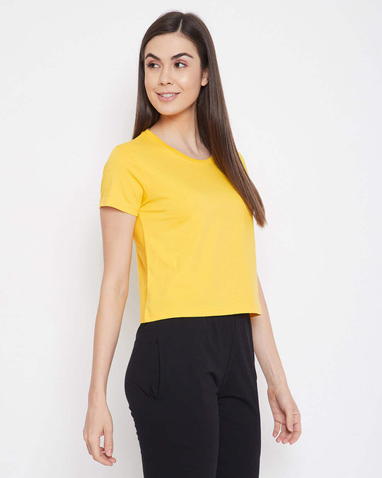 Shop Chic Basic Cropped Sleep Tee In Yellow   100% Cotton-Back