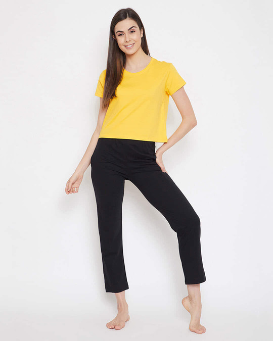 Shop Chic Basic Cropped Sleep Tee In Yellow   100% Cotton-Full