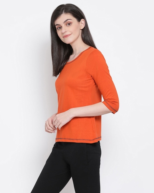 Shop Women's Orange Solid Round Neck T-shirt-Design