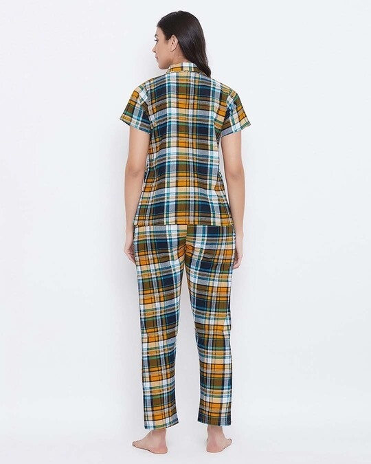 Shop Classic Checks Button Me Up Shirt & Pyjama In Multicolour  100% Cotton-Design