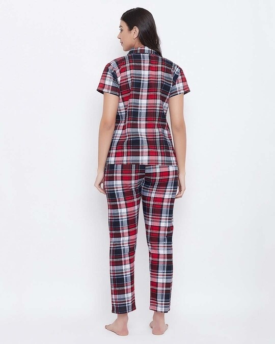 Shop Classic Checks Button Me Up Shirt & Pyjama In Red   100% Cotton-Design