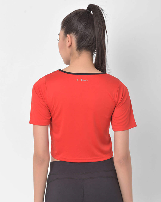 Shop Comfort Fit Active Cropped Women's T-shirt in Red with Yoke Panel-Design