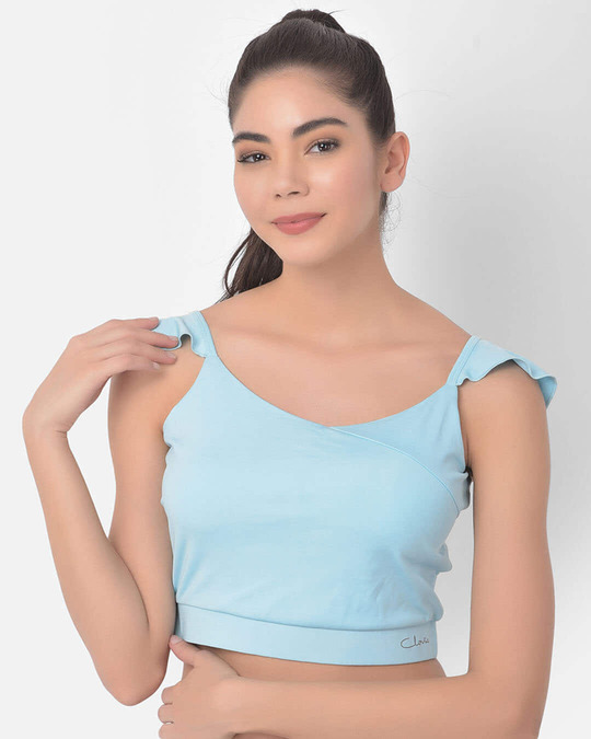 Shop Comfort Fit Active Cropped Top In Sky Blue-Front