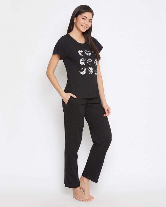 Shop Cotton Chest Printed T Shirt And Basic Pyjama Set-Back