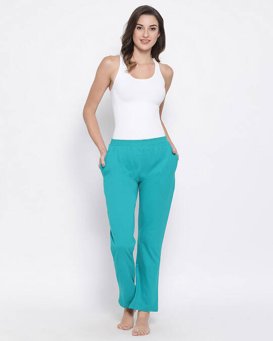 Shop Cotton Pack Of 2 Basic Pyjama With Elastic Waistband   Blue & Green