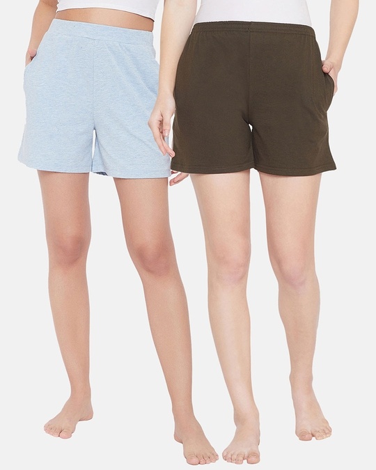 Shop Cotton Pack Of 2 Chic Basic Boxer Shorts   Green & Blue-Front