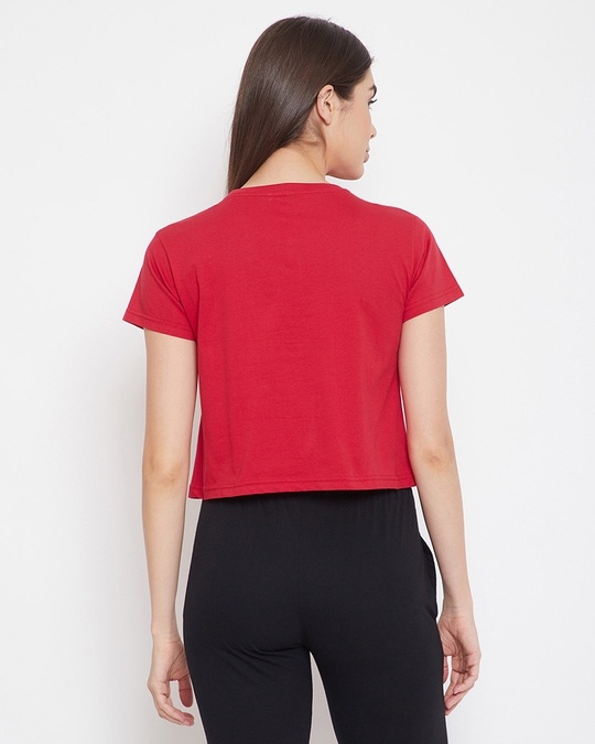 Shop Cotton Pack Of 2 Chic Basic Cropped Sleep T Shirt   Black & Red-Back