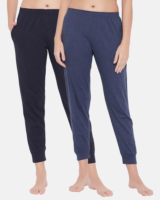 Shop Cotton Pack Of 2 Chic Basic Cuffed Pyjama   Blue & Grey-Front