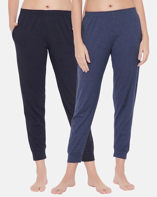 Shop Cotton Pack Of 2 Chic Basic Cuffed Pyjama   Grey & Blue-Front