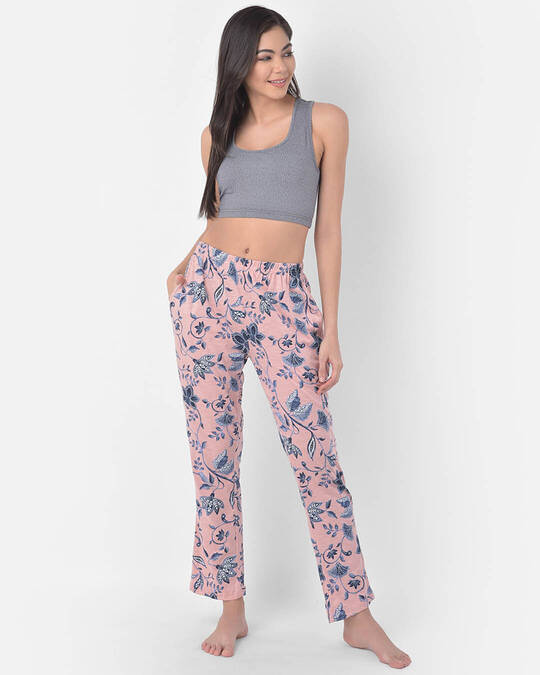 Shop Cotton Pack Of 2 Floral Print Pyjama Pants   Blue & Pink