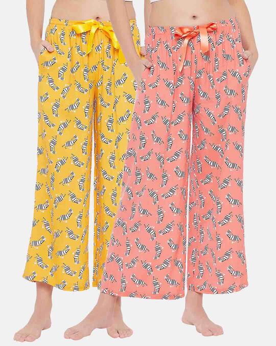 Shop Cotton Pack Of 2 Printed Flared Pyjama   Yellow & Orange-Front
