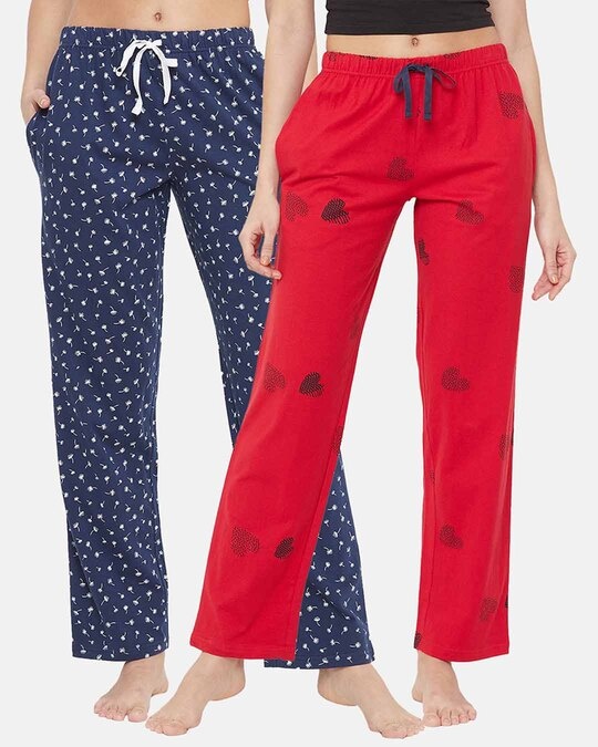 Shop Cotton Pack Of 2 Printed Pyjama Pants   Blue & Pink-Front