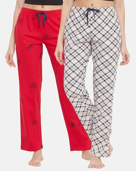 Shop Cotton Pack Of 2 Printed Pyjama Pants   Pink & Beige-Front