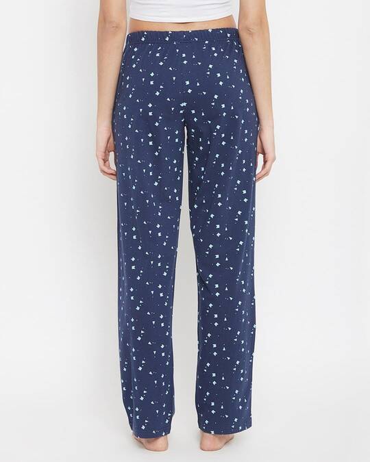 Shop Cotton Pack Of 2 Printed Pyjama Pants With Pocket   Black & Blue-Full