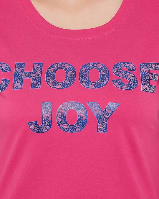 Shop Cotton Quirky Text Top & Basic Pyjama Set   Pink & Blue-Full